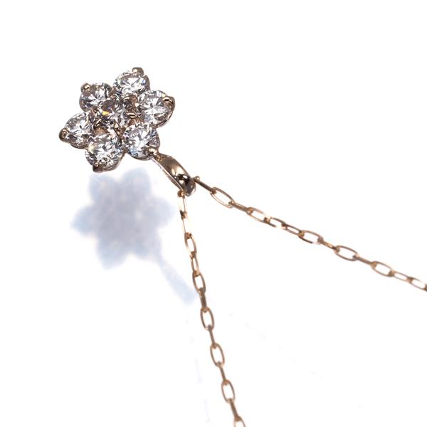 ダイヤ ダイヤモンド 0.30ct フラワー ネックレス K18PG 鑑別書GENJ_1