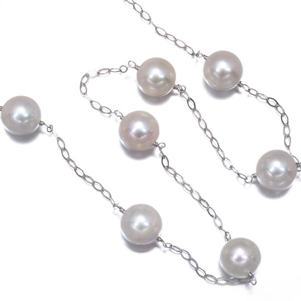 パール 真珠 7.2-7.4mm ステーション ネックレス K18WG GENJ 大幅 