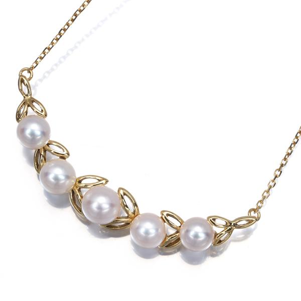 MIKIMOTO ミキモト ネックレス 5粒パール 6mm リーフ シルバー MIKIMOTO（ミキモト） ネックレス パール 真珠 5.5-6.2mm リーフ K18YG