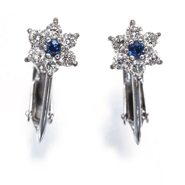 サファイア ダイヤ ダイヤモンド 0.26ct/0.26ct フラワー イヤリング 