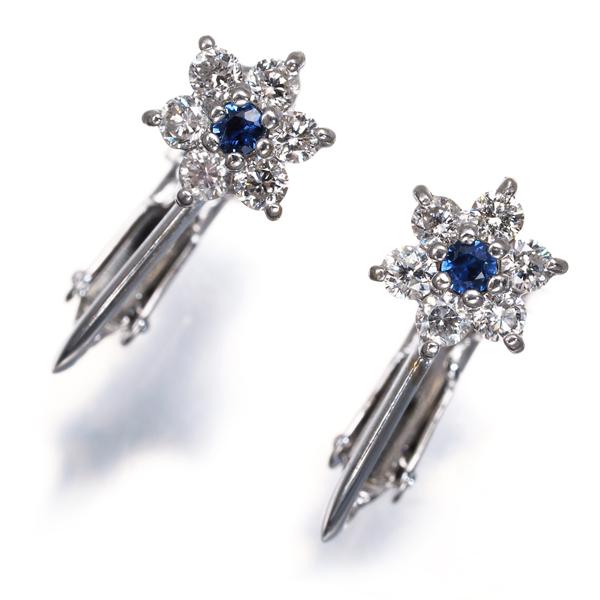 サファイア ダイヤ ダイヤモンド 0.26ct/0.26ct フラワー イヤリング 