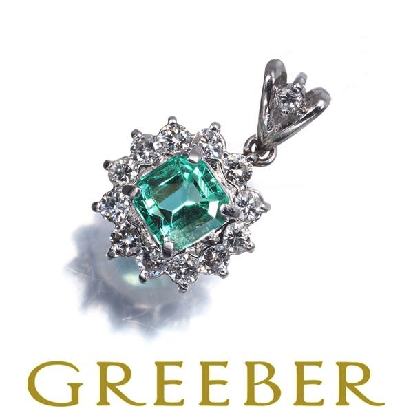 エメラルド 0.83ct ダイヤ ダイヤモンド 0.39ct フラワー ペンダントトップ Pt900 ソーティングGENJ | 