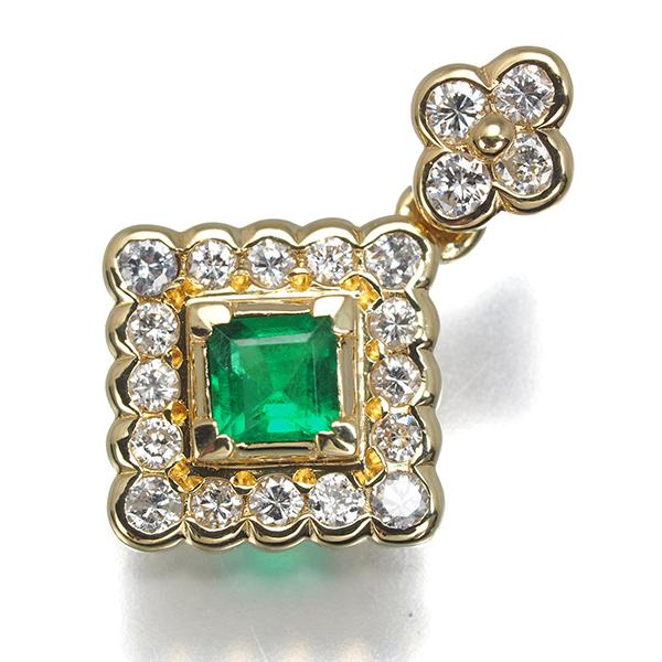 エメラルド 0.23ct ダイヤ ダイヤモンド 0.30ct 2種カット 揺れる フラワー ペンダントトップ K18YG GENJ_4
