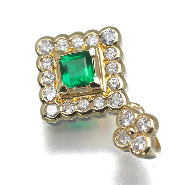 エメラルド 0.23ct ダイヤ ダイヤモンド 0.30ct 2種カット 揺れる フラワー ペンダントトップ K18YG GENJ_1