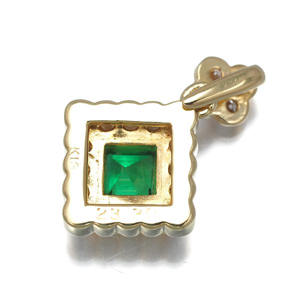 エメラルド 0.23ct ダイヤ ダイヤモンド 0.30ct 2種カット 揺れる フラワー ペンダントトップ K18YG GENJ_2