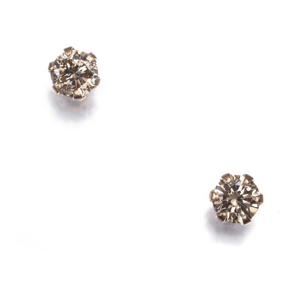ブラウン ダイヤ ダイヤモンド 0.10ct/0.10ct 一粒 ピアス K18PG GENJ 