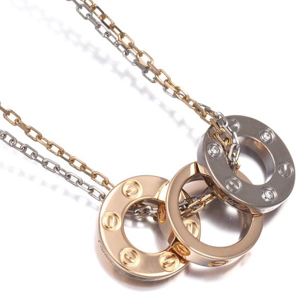 カルティエ ラブ ネックレス ダイヤ ダイヤモンド スリーフープ K18YG/WG/PG BLJ | Cartier | 01