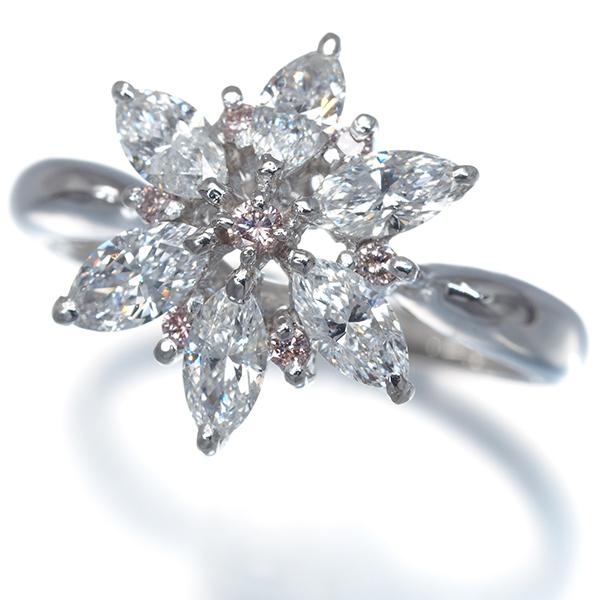 ピンク＆クリア ダイヤ ダイヤモンド 0.09ct/0.98ct フラワー マーキス