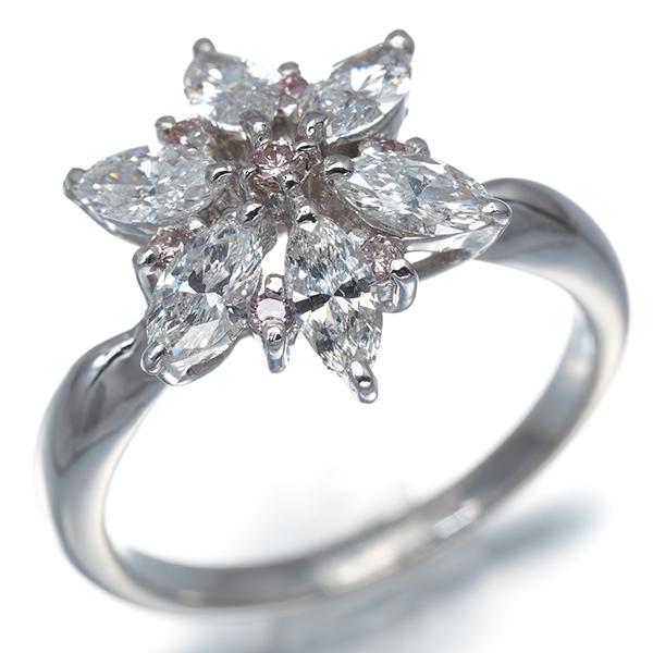 ピンク＆クリア ダイヤ ダイヤモンド 0.09ct/0.98ct フラワー マーキス