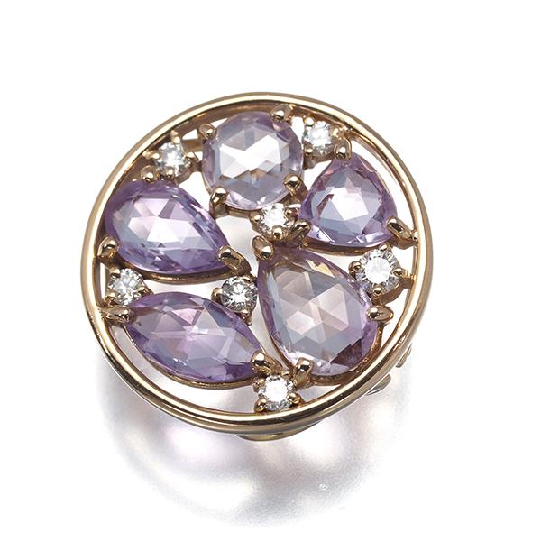アメジスト 2.40ct ダイヤ ダイヤモンド 0.18ct ローズカット ペンダントトップ K18PG GENJ_1