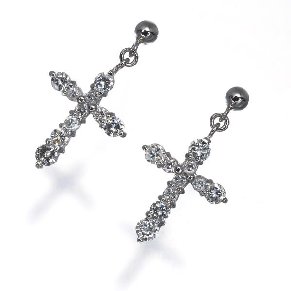 ダイヤ ダイヤモンド 0.25ct/0.25ct クロス ピアス Pt900 GENJ 