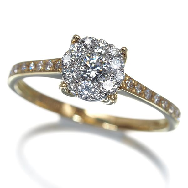 ダイヤ ダイヤモンド 0.130ct/0.30ct コンビカラー リング K18YG/Pt900 