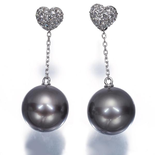 MIKIMOTO（ミキモト） ピアス ブラック パール 真珠 10.0mm ダイヤ
