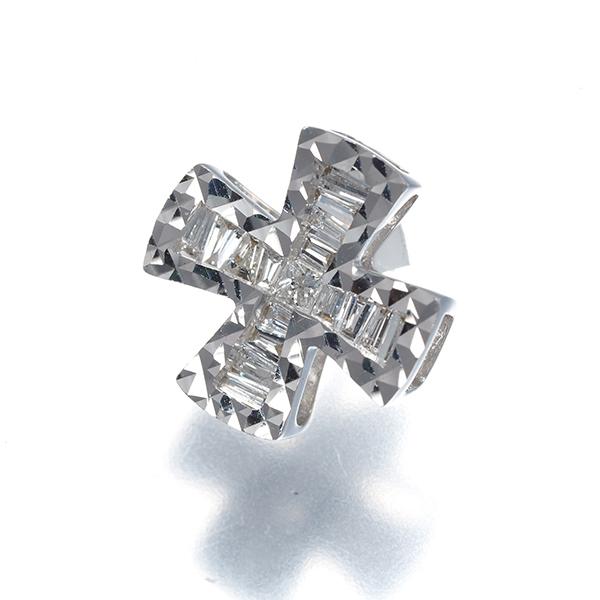 【質屋査定済】K18WG 天然ダイヤモンド クロス ペンダントトップ2.00ct ダイヤ ダイヤモンド 0.20ct クロス 2種カット ペンダントトップ K18WG