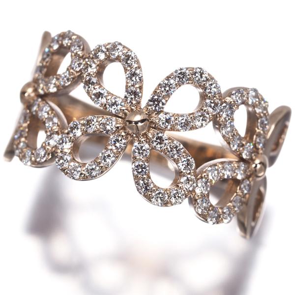 ダイヤ ダイヤモンド 0.48ct フラワー 透かし リング K18PG 指輪 GENJ