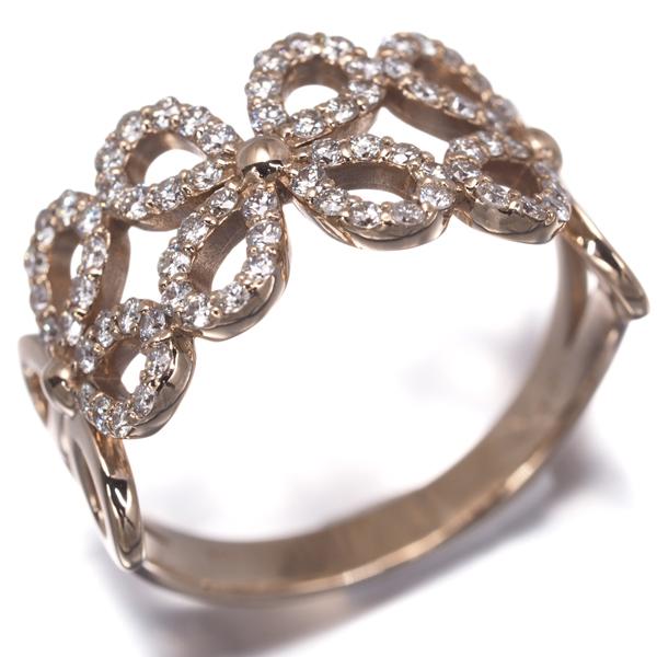 ダイヤ ダイヤモンド 0.48ct フラワー 透かし リング K18PG 指輪 GENJ