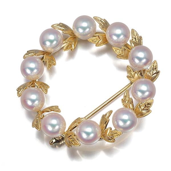 MIKIMOTO（ミキモト） ブローチ パール 真珠 5.8mm サークル リーフ