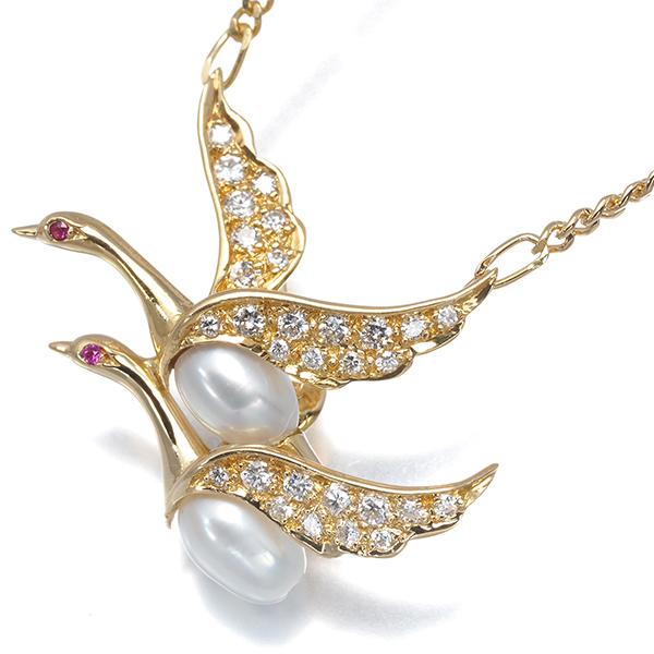 カレライカレラ ネックレス パール 真珠 5.0mm ダイヤ ダイヤモンド ルビー 白鳥 トリ アニマル ハクチョウ K18YG ソーティングBLJ |  | 05