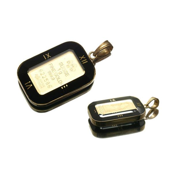 マリア コイン ペンダント トップ K24 1.0g K18YG枠 ブラック 新品  