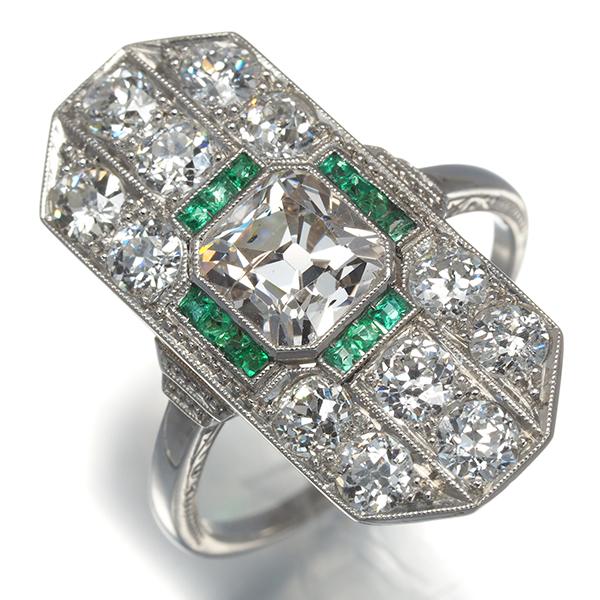 アンティーク ダイヤ ダイヤモンド エメラルド クラシック オールドカット ミルグレイン リング Pt850/プラチナ Diamond Ring 指輪 GENJ 限界値下げ品 |  | 01