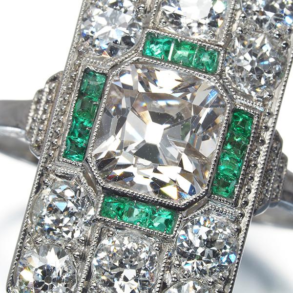 アンティーク ダイヤ ダイヤモンド エメラルド クラシック オールドカット ミルグレイン リング Pt850/プラチナ Diamond Ring 指輪 GENJ 限界値下げ品 |  | 02