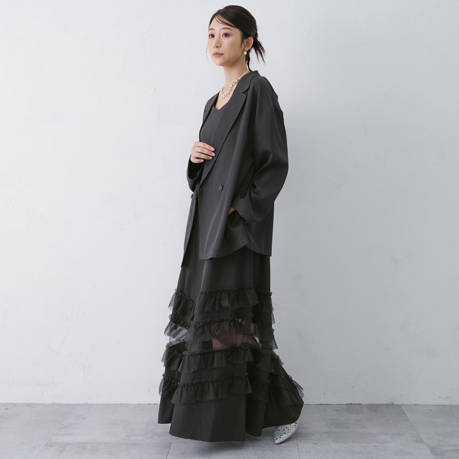 ドレス レディース ワンピース ジャケット キャミセット チュール フリル 透け感 結婚式 オケージョン