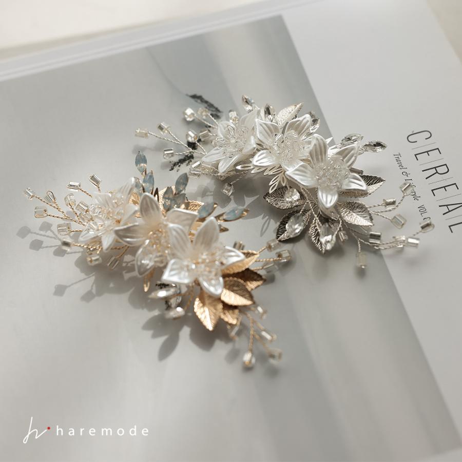 haremode ヘアクリップ リーフ 花 結婚式 ヘアアクセサリー ビジュー 