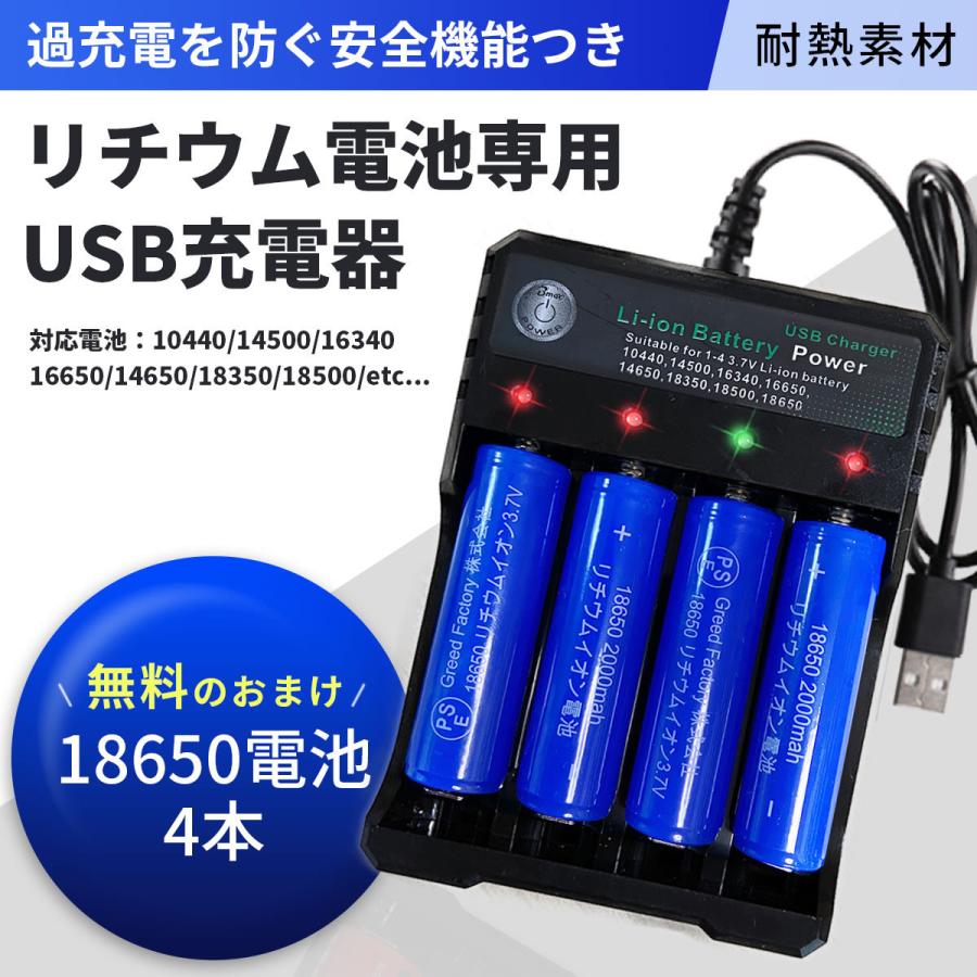 セール価格 リチウムイオン充電器 セット 電池4本 おまけ付 Usb電源 ヘッドライト