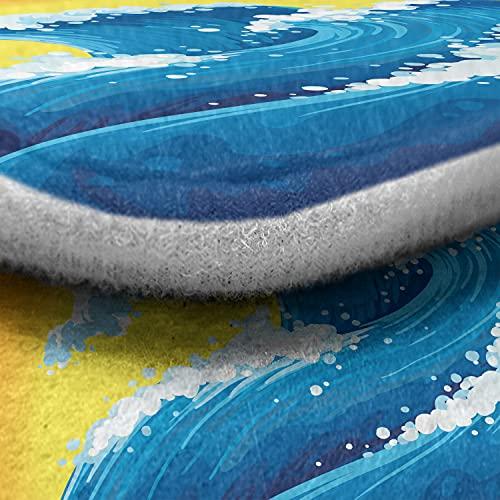 激安取寄 Lunarable Tidal Wave Car Matt 4枚セット、泡立つ海の表面Sun Hot Illustration、前後席フロアマット耐久PVCバッキングカーアクセサリー、シーブルーオレン