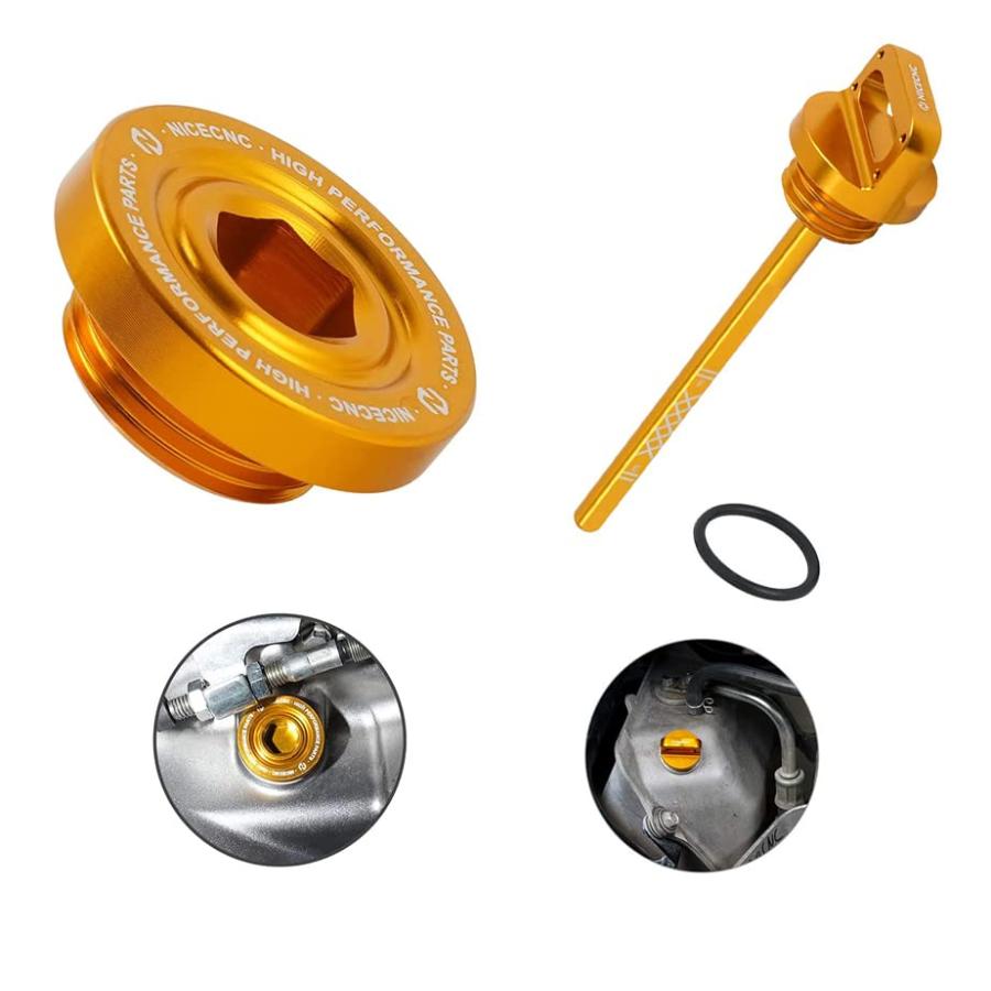 NICECNC Gold Oil Drain Plug ORingおよびORing付きT 6アルミニウムエンジンオイルディップスティック