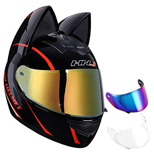 Smotohlmt Personalized Cat Ear Motorcycle Helmet Full Face Street