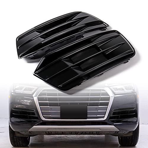 AMOPACORP AudiQ 5対応2018 2019 2020セット2 Xフロントロワーバンパーフォグライトグリル光沢ブラックグリルベゼル