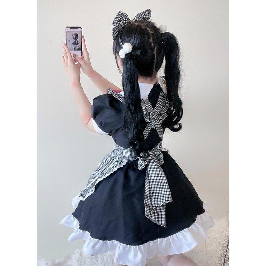 メイド服 ロリータワンピース 可愛い ゴスロリ ロリータ服 コスプレ ハロウィン衣装 チェック柄 レース裾 フリル 半袖 エプロン 蝶リボン 仮装｜green-natural｜07