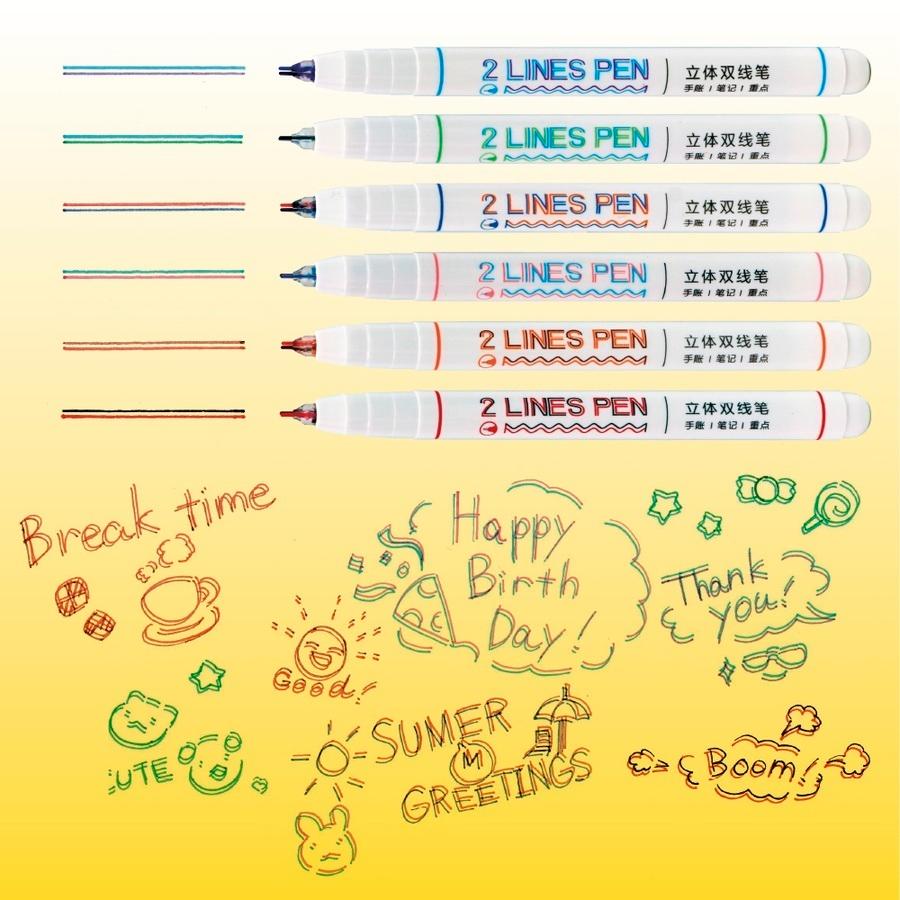 2色同時にかける 2LINES PEN 6本セット 2色ペン 二重線 立体 ステレオ 水性 ミリペン カラーペン カラーペンセット イラストマーカー DIY メッセージカード |  | 01