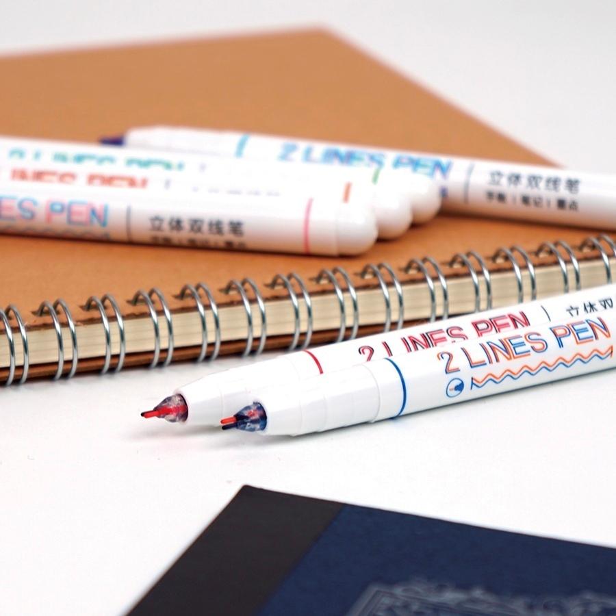 ペン2 2色同時にかける 2LINES PEN 6本セット 2色ペン 二重線 立体 ステレオ