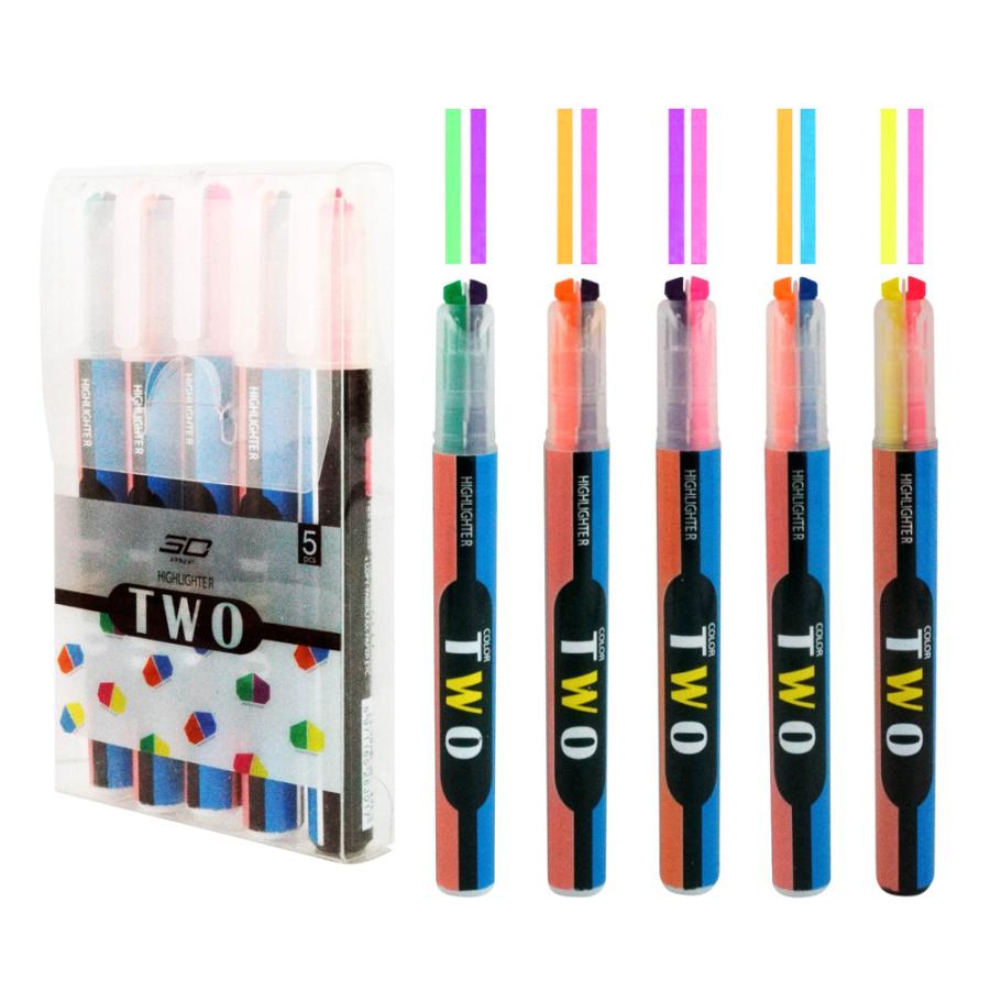 蛍光ペン5本 ダブル蛍光ペン5本入 -100均 通販 ダイソーオンラインショップ