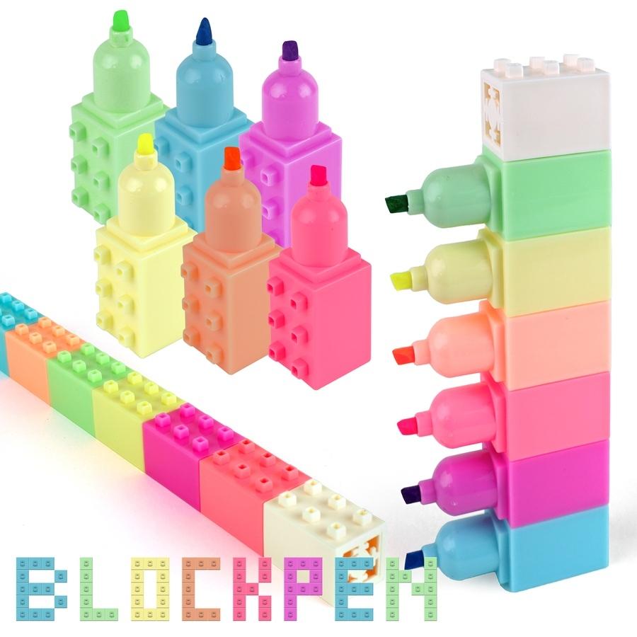 ブロック 蛍光ペン 6色セット 蛍光色 マーカー 描画 ペン 文具