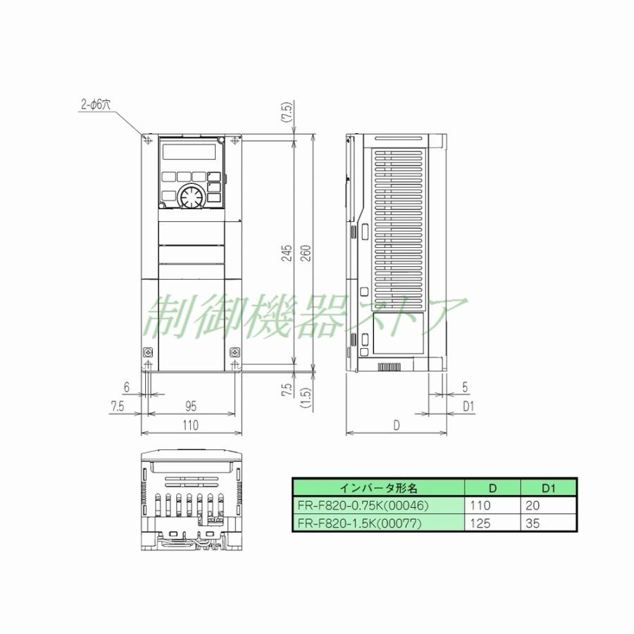 三菱電機（MITSUBISHI ELECTRIC） FR-F820-1.5K-1 三相200v 適用モータ