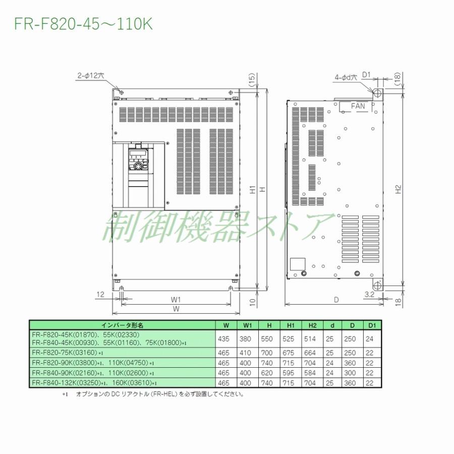 三菱電機（MITSUBISHI ELECTRIC） FR-F820-45K-1 三相200v 適用モータ