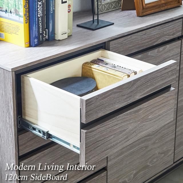 キャビネット サイドボード 120cm 脚付き 木製 アンティークグレー