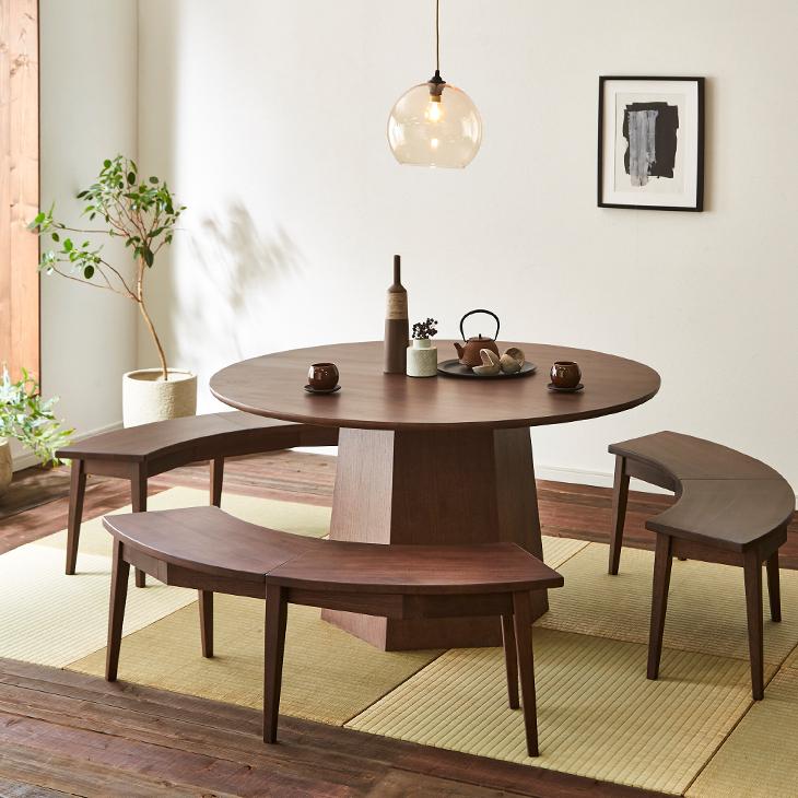 【２点セット】 ダイニングセット ダイニングテーブルセット 4点セット 円形 135cm 丸テーブル 円卓 ダイニングテーブル ベンチ 無垢 木製 ブラウン 【A1545013141】(54522円)