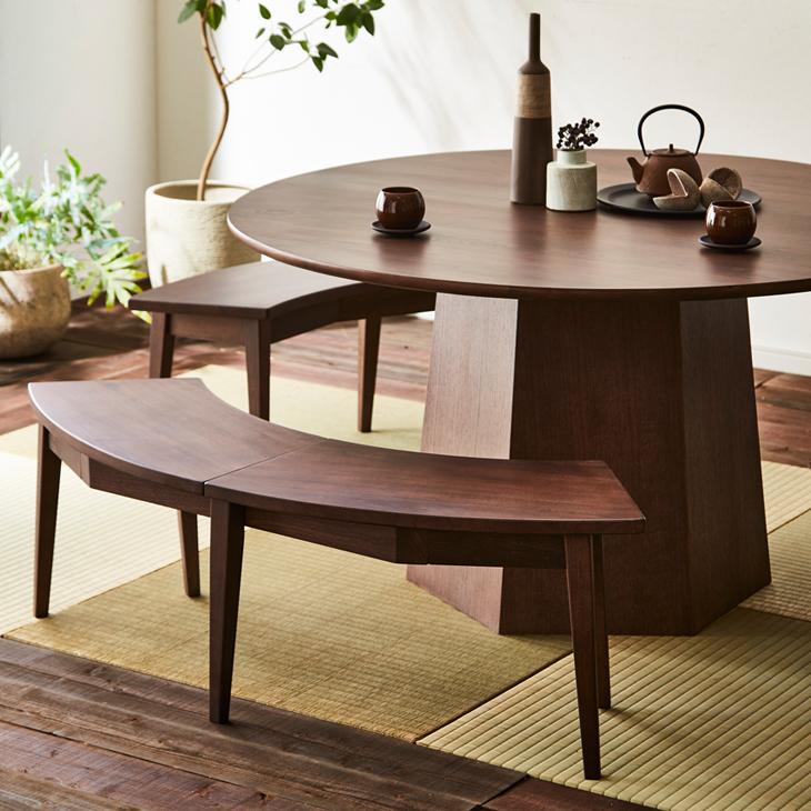 【２点セット】 ダイニングセット ダイニングテーブルセット 4点セット 円形 135cm 丸テーブル 円卓 ダイニングテーブル ベンチ 無垢 木製 ブラウン 【A1545013141】(54522円)