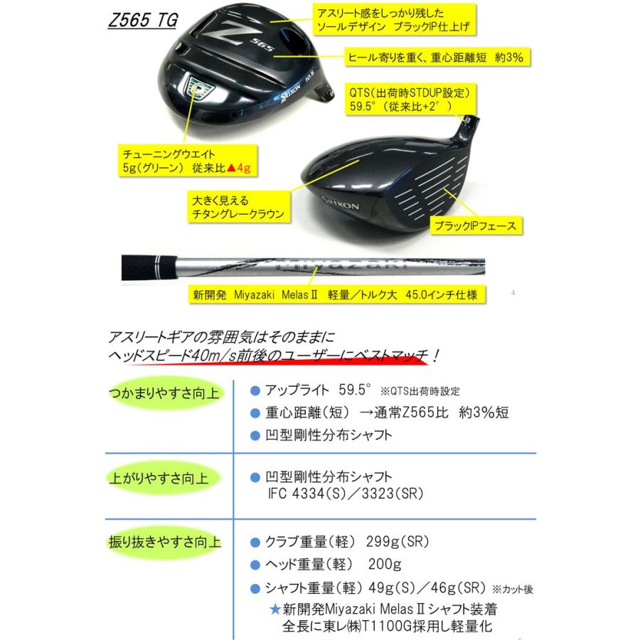 スリクソン Z565 TG ドライバー Miyazaki Melas II シャフト 