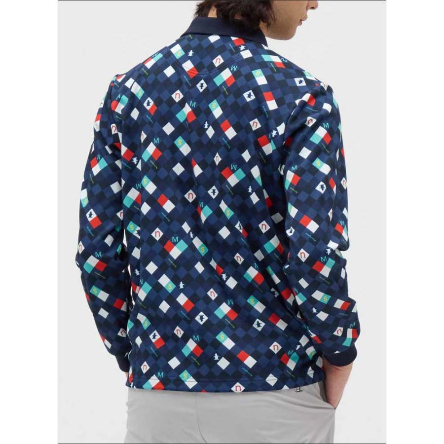 【マンシングウェアゴルフ】人気ジャガード総柄 長袖ゴルフニットジャケットL 白 Munsingwear ロゴインターシャクルーネックセーター 25FW