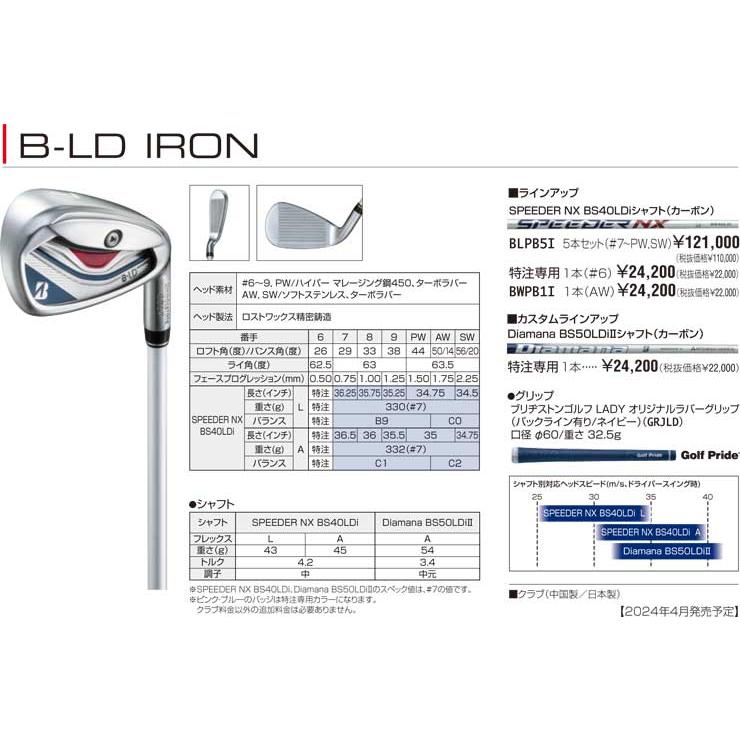 ブリヂストン　ゴルフクラブ　レディース　BS40LDi 2024年モデル】【Bシリーズ】B-LD IRON ［SPEEDER NX BS40LDi