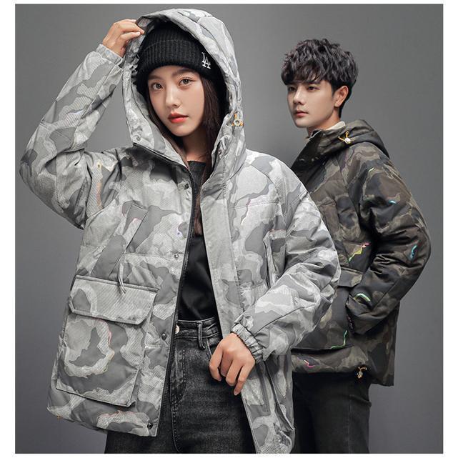 ダウンジャケット レディース メンズ ダウンコート ダックダウン 迷彩 暖かい 厚手 フード付き 防風 防寒 アウター カップル 男女兼用 ダウンジャケット レディース メンズ ダウンコート ダックダウン 迷彩