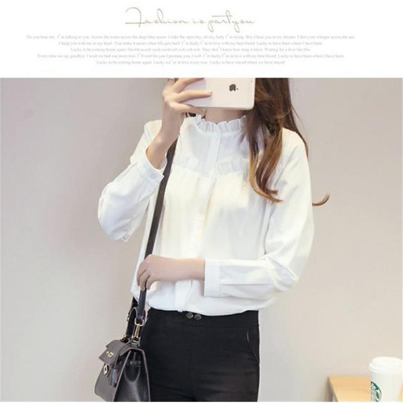 シャツ ブラウス レディース トップス 長袖 綿 フリル フォーマル スタンドカラー フリルネック 白シャツ 着痩せ 通勤 OL 韓国風 おしゃれ |  | 02