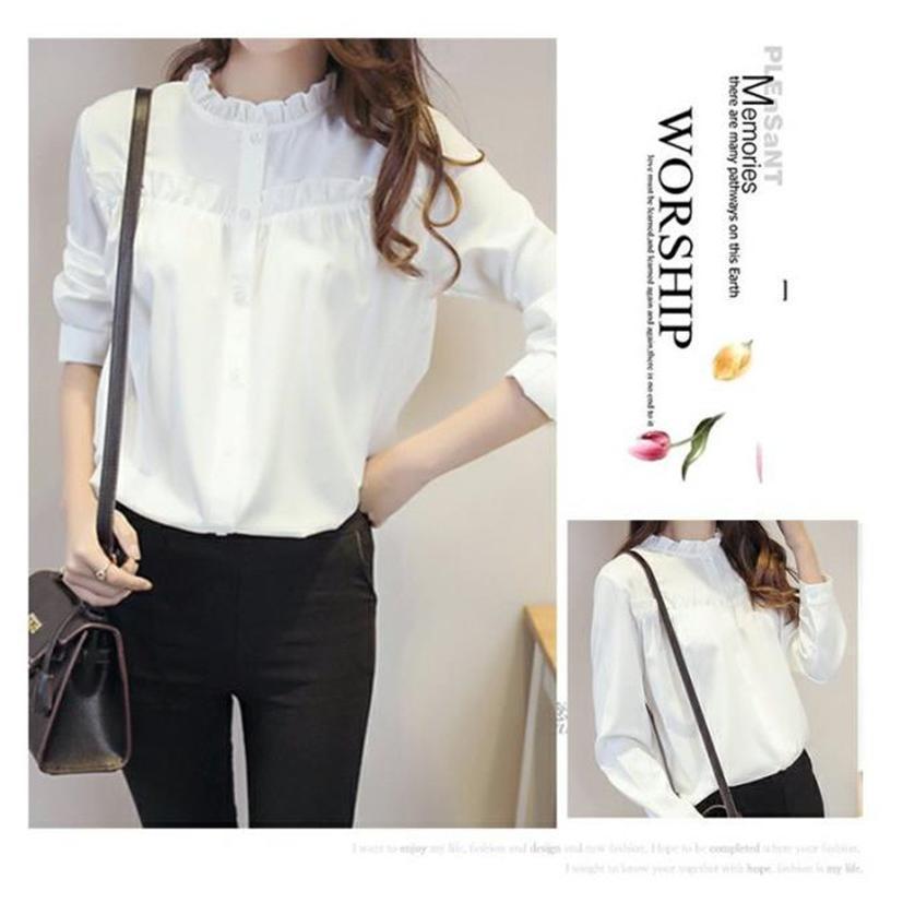 シャツ ブラウス レディース トップス 長袖 綿 フリル フォーマル スタンドカラー フリルネック 白シャツ 着痩せ 通勤 OL 韓国風 おしゃれ |  | 04