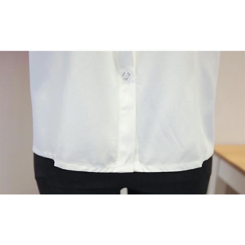 シャツ ブラウス レディース トップス 長袖 綿 フリル フォーマル スタンドカラー フリルネック 白シャツ 着痩せ 通勤 OL 韓国風 おしゃれ |  | 08