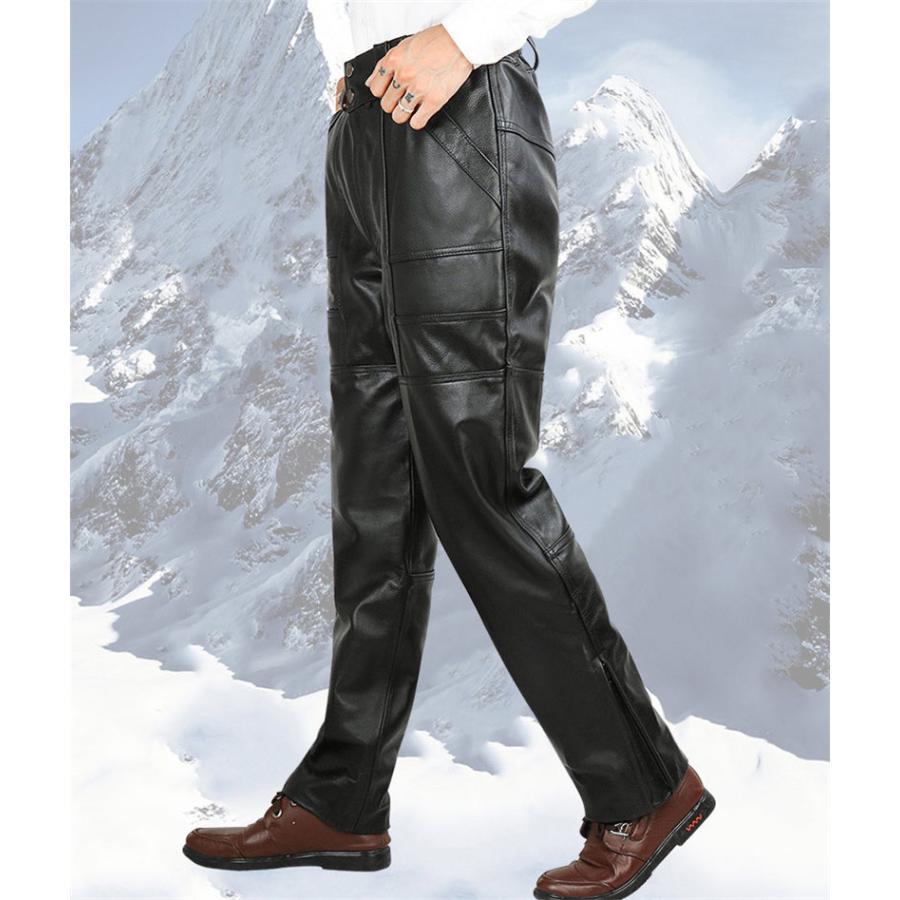 レザーパンツ メンズ 本革 中綿入り ズボン バイクパンツ おしゃれ